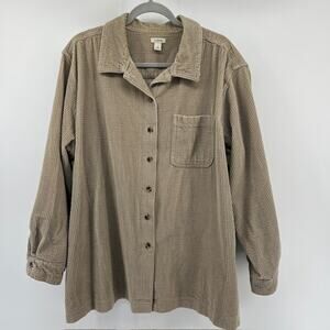 LL Bean Corduroy Button Up Shirt Womens 2X Cotton Tan Long Sleeve Relaxed Fit